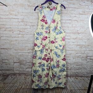 Vintage Ashley Taylor Sportswear Woman Dress Medium Yellow Floral Button Front‎